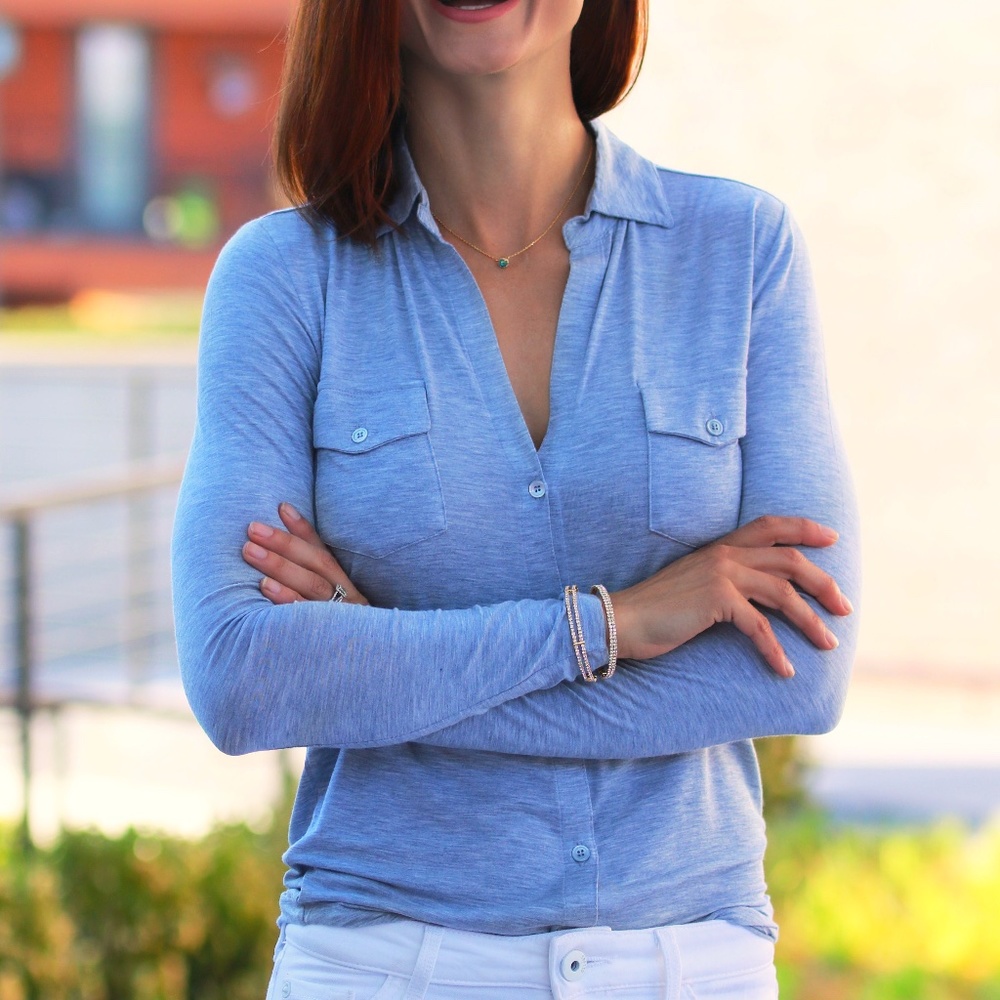 Majestic Filatures | Soft Touch Button-Down Shirt with Pockets | Size 3